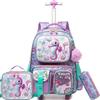 HTgroce Zaino Bambina Trolley Elementare Zaino Scuola Trolley Bambina, 3 Set Borsa per il pranzo e astuccio per le matite