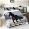 Generic Set copripiumino king size con federe, stampa animalier, cavallo nero, bianco, morbido, leggero, facile da pulire, biancheria da letto morbido e accogliente, decorazione per camera da letto