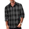 COOFANDY Camicia a quadri da uomo, a maniche lunghe, per il tempo libero, in flanella, casual, a quadri, colore grigio, nero, S