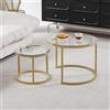 BenyLed Set di 2 Tavolini da Caffè Rotondi con Piano in Vetro, Tavolini Rotondi a Incastro, Grande: 60 x 60 x 45 cm; Piccolo: 40 x 40 x 35 cm (Vetro Oro)