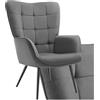 TecTake® Poltrona Imbottita, Poltrona Ergonomica con Schienale e Braccioli, Poltrona Camera da Letto, Poltrona Salotto Moderna, Carico Massimo 150 kg - senza Pouf, Corda Sottile, Antracite/Nero