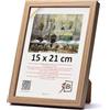 3-B MEGA - Cornice portafoto in legno di quercia con venature ottiche del legno, 15 x 21 cm (A5), cornice per documenti, con vetro acrilico