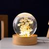 MARZIUS Luce notturna a sfera di cristallo floreale, 6 cm, con base in legno, decorazione per uomini, donne, bambini, ragazzi, ragazze, adolescenti (crisantemo giallo)