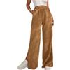 Generic Pantaloni svasati da donna in velluto a coste a vita alta gamba larga diritto spacco laterale casual tinta unita pantaloni larghi, Marrone scuro, M