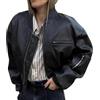 ORANDESIGNE Bomber Pelle Nera Donna Giacca Vintage Giacca corta in Ecopelle Cappotto Corto da Moto Primavera Autunno Giacche da Baseball Oversize a Maniche Lunghe Cappotti B Nero XS