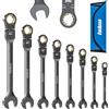 ENEACRO Set di chiavi combinate a cricchetto da 8 pezzi, set di chiavi antiscivolo a testa flessibile, metriche da 8 a 19 mm, 72 denti, struttura in Cr-V, nichelatura con borsa di stoccaggio