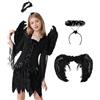 Joellfuner Costume da Diavolo per Bambina, Angelo Nero Costume con Ali Nere e Aureola Angelo, Costume Maleficent Vestito Gotico Bambina per Halloween Carnevale Cosplay Festa (Taglia M)