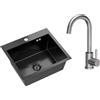 VBChome Lavello da Incasso in Acciaio Inox Con Rubinetto, 50 x 45 cm, Colore Nero, Con Foro per Rubinetto