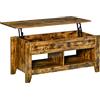 HOMCOM Tavolino da Salotto in Stile Industriale con Vano Contenitore e Piano Sollevabile in Legno, 105x50x49cm, Marrone Rustico