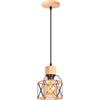 iDEGU Lampada a Sospensione Vintage E27 Plafoniera Industriale in Legno Metallo Gabbia con Corda di Canapa Lampada da Soffitto Retrò Lampadario a Sospensione per Cameretta Cucina Salotto (Legno)