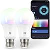 Garza 2 Lampadine LED Smart Wifi A60, 11W, equivalenti a 75W, E27, RGB + CCT, Intensità Regolabile, Programmabili, Alexa/Google, WiFi 2,4GHz