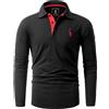 GLESTORE Polo Uomo Manica Lunga Maglietta Uomo T-Shirt Cotone Polo Lavoro Uomo Nero 3XL