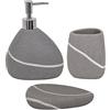 MSV Set da 3 accessori per il bagno, con dispenser per sapone, portasapone e portaspazzolino, in ceramica, colore grigio (Grau Zen)