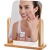 Jinsion Specchio cosmetico in legno, piccolo 360 gradi, 21 x 18 cm, con supporto, specchio da trucco in legno, specchio da barba, specchio da scrivania, per bagno, camera da letto, ufficio