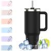 WATERSY 1.2L Bicchiere Termico con Manico, 40 oz Grande Tazza Termica Nero in Acciaio Inox, Tazza da Caffè con Cannuccia, Thermos per Acqua Doppia Parete, per Palestra, Auto e Viaggio
