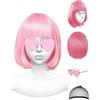 ACOECO Parrucca Donna Corta Cabaret con Occhiali a Cuore e Retina - Preferiti per la Decorazione Della Parrucca Per Addio al Nubilato (Rosa)