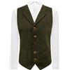 King & Priory Gilet blu Egeo in tweed a spina di pesce con risvolto, Verde, XL