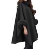 ORANDESIGNE Cappotto Donna Invernale Elegante Lana Mantella Poncho Giacca Trapezio Moda Calda Cardigan Lungo Cerimonia Coprispalle Antivento Giubbotto Autunnale Trenchcoat Outwear B Nero M