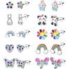 LOLIAS 10 Pairs Carino Vite Indietro Orecchini Donne Ragazze In Acciaio Inox Multicolore Cuore Fiore Farfalla Arcobaleno CZ Orecchini Anallergico Screwback Orecchino Della Vite Prigioniera