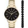 Armani Exchange Orologio da uomo, Movimento al quarzo a tre lancette e cassa da 42 mm con cinturino in acciaio, Set oro e nero