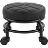 FURWOO Sedile a rotelle Sgabello da pavimento rotondo basso in pelle PU con ruote piroettanti universali per sgabello per pedicure sportivo fitness a casa, H: 25,5 cm (nero)