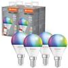 LEDVANCE Lampada LED SMART+ WIFI, smerigliata, 4,9 W, 470 lm, forma classica a sfera (Classic P), E14, luce colorata e luce bianca, app o controllo vocale, durata fino a 20.000HR, confezione da 4