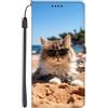 EuoDuo Compatibile con OPPO A91 Cover Libro Pelle PU Custodia Portafoglio Libretto Motivo Colorato Flip Protettiva Magnetica Booklet Telefono Caso - Gattino in spiaggia
