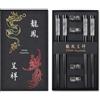 TIICOO Bacchette in Metallo Riutilizzabili in Acciaio Inossidabile 18/8 Bacchette Cinese Drago e Phoenix Bacchette con Supporto Cinese Tradizionale Elegante Regalo Set (4 Paia) (Nero)