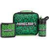 MINECRAFT Set di borse per il pranzo | Avventura Creeper per ragazzi | Lunchbox, borraccia e snack box | Merchandising per giocatori per bambini | Indossa l'avventura pixelata a ogni pasto