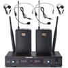 SIKUING Sistema microfonico wireless UHF a doppio canale, 2x30 frequenze regolabili, sistema microfonico lavalier e con cuffia per riunioni, chiesa, portata 90 m (2 Bodypack)