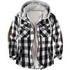 Duohropke Camicia invernale a quadri da uomo, con cappuccio, per l'autunno, trapuntata, leggera, per il tempo libero, protezione per il taglialegna, Nero , S