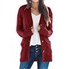 YMING Donna Cardigan Leggero con Scollo a V e Manica Lunga Maglia Aperta sul Davanti Pulsante Capispalla in Maglia a Coste con Tasca Vino Rosso XL