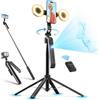 Jeebel Treppiede a Tracciamento Automatico del Volto - 180cm Bastone Selfie con Luci LED/Controllo Gesti/No App/Ruotabile 360° - Stabilizzatore Gimbal per Telefono Action-Cam DSLR Video Live Vlog