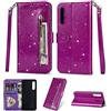 ZiHang Cover Xiaomi Mi 9 SE, Custodia Portafoglio Pelle con Cerniera Brillantini Glitter Antiurto Book Styke Flip Leather Case Funzione di Staffa Cover Compatibile con Xiaomi Mi 9 SE (Viola)