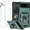 Jeelar NEINEI Cover per Google Pixel 6a 5G + 2 Vetro Temperato,Custodia con Scorrevole Protezione Fotocamera,Militare Antiurto Outdoor Case Custodie con Supporto e Magnetico,Verde