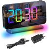 Exmate Sveglia per Proiezione, Sveglia Digitale LED con proiettore girevole a 180°,luce notturna RGB, 2 porta USB C, 6 Luminosità Regolabile Snooze 12/24H Sveglia per Casa (Nero con Adattatore)