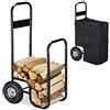 Relaxdays Carrello Porta Legna in Metallo, Telo Resistente alle Intemperie, 2 Ruote, 60 kg, Carrellino Trasporto, Nero