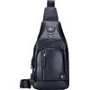 LUKZIJAES Borsa a tracolla in vera pelle per gli uomini Crossbody spalla petto pack escursionismo casual zaino da viaggio all'aperto, #1-nero