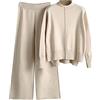 Generico Completi Lana Donna Eleganti Complete in 2 Pezzi Maglia Curvy Tute Maglione a Maniche Lunghe e Pantaloni in Vita a Gamba Larga Completo Sportivi a Metà Autunno Coordinato di Lana Larghi