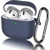 Seltureone Custodia per Airpods 4 (2024) con Portachiavi, [LED Frontale Visibile] Cover Morbida in Silicone Antiurto, Supporto Ricarica Wireless - Blu Notte