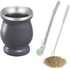 SZKKQKJ Tazza Mate, set da tè Mate, set tazza da tè Mate, con cannuccia Mate e spazzola per la pulizia, per tè Mate, grigio