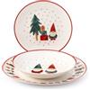 H&H, Servizio tavola 18 pezzi Tiny World, Set tavola completo, piatti natalizi, in new Bone China, decori e colori natalizi, lavabile in lavastoviglie