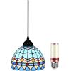 Uziqueif H, Tiffany Lampada a Sospensione,Plafoniera a Sospensione da 8, Paralume in Vetro, per Cucina, Lampadario Vintage per Sala da Pranzo, Soggiorno, Altezza Regolabile