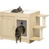 PawHut Mobile per Lettiera Casetta per Gatti con Spazio Portaoggetti e Pali Tiragraffi, in Legno, 107x54x70 cm