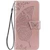 HAOYE Cover per ZTE Blade A75 4G Cover, Custodia Chiusura Magnetica Flip Case Stile, Pelle PU/TPU Farfalla Sbalzato con Supporto di Stand/Carte Slot. Oro Rosa