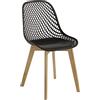 Baroni Home Sedia Moderna con Gambe in Legno, Sedia da Ufficio Ergonomica con Trama, Max 130 kg, 48X43X84 cm, Nera, 1 pezzo