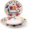 H&H, Servizio tavola 18 pezzi Jolly, Set tavola completo, piatti natalizi, in new Bone China, decori e colori natalizi, lavabile in lavastoviglie
