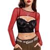 Avidlove Mesh Top T-Shirt Sexy da Donna Trasparente Camicia Bianca a Maniche Lunghe Trasparente Abiti Carnevale Reunion Clubwear Viola S