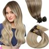 LaaVoo Extension Capelli Veri Cheratina 50g 50 ciocche - Capelli Umani Remy Lisci Balayage Marrone Chiaro a Biondo Cenere e Bionda Platino - Extension Professionale Naturale 35 cm #8/18/60