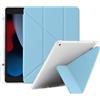 4UBonLife Custodia Origami per iPad 9a/8a/7a Generazione 10,2 Pollici 2021/2020/2019, Cover Protettiva Angoli di Visione Multipli, Cover Retro in TPU Morbida Traslucida con Portapenne, Azzurro